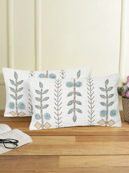 Eyda Embroidered Cotton Cushion Covers Set of 2-12x20 inch