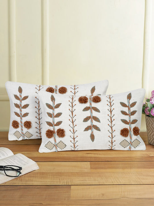 Eyda Embroidered Cotton Cushion Covers Set of 2-12x20 inch