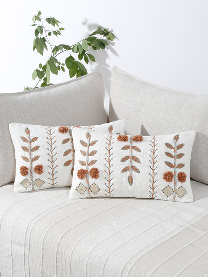 Eyda Embroidered Cotton Cushion Covers Set of 2-12x20 inch