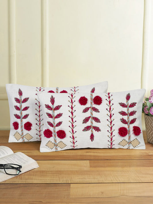 Eyda Embroidered Cotton Cushion Covers Set of 2-12x20 inch