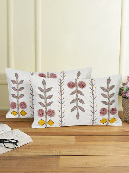 Eyda Embroidered Cotton Cushion Covers Set of 2-12x20 inch
