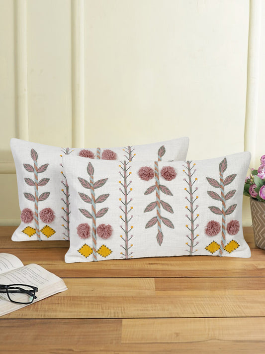 Eyda Embroidered Cotton Cushion Covers Set of 2-12x20 inch
