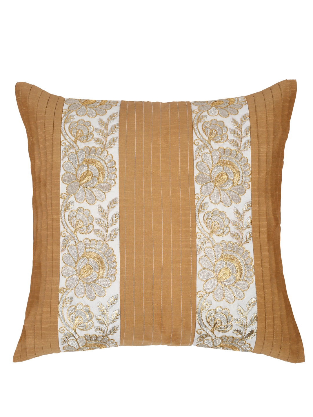 Eyda Beige and White Color Embroidered Cushion Cover Set of 2-16x16 inch