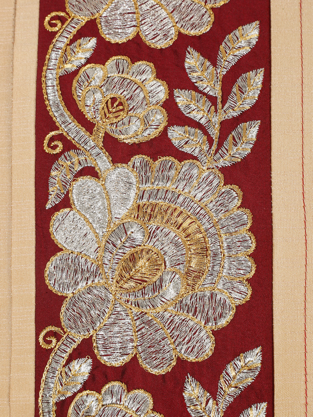 Eyda Beige and Red Color Embroidered Cushion Cover Set of 2-16x16 inch