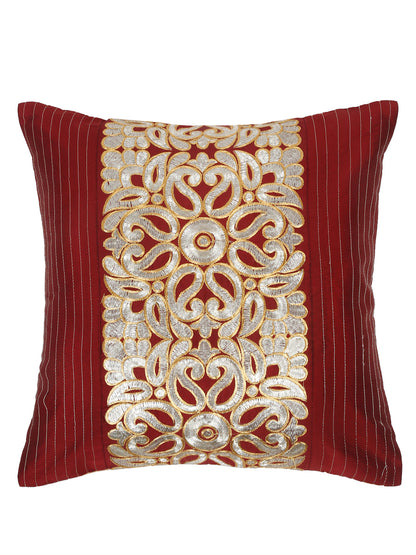 Eyda Maroon and Silver Color Embroidered Cushion Cover Set of 2-16x16 inch