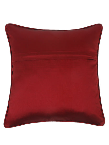 Eyda Maroon and Copper Color Embroidered Cushion Cover Set of 2-16x16 inch