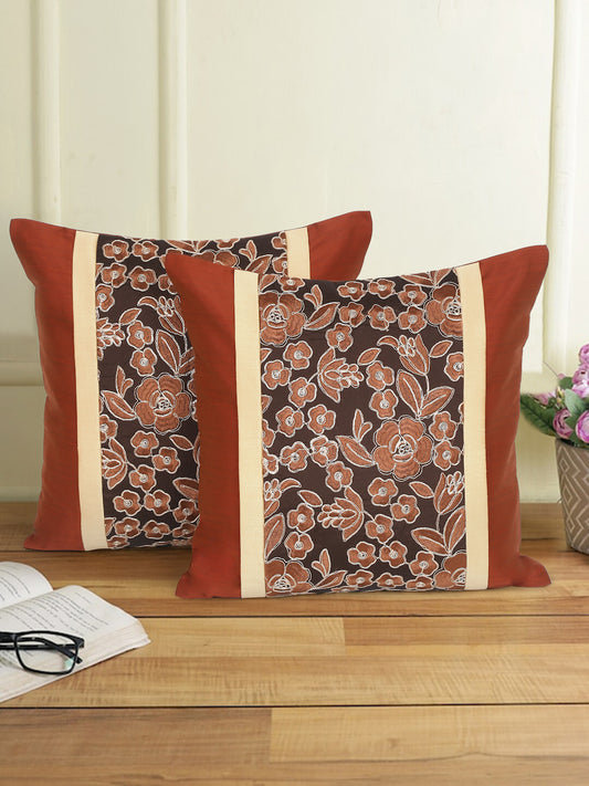 Eyda Copper and Brown Color Embroidered Cushion Cover Set of 2-16x16 inch