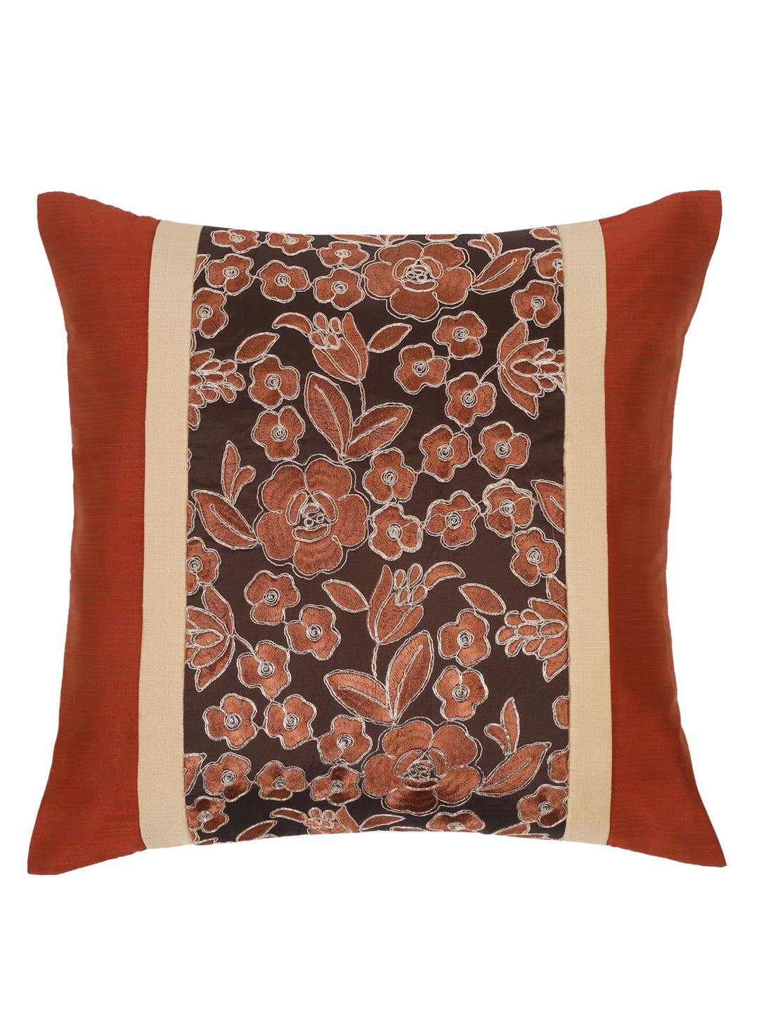 Eyda Copper and Brown Color Embroidered Cushion Cover Set of 2-16x16 inch
