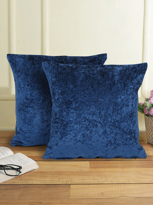 Eyda Blue Velvet Solid Cushion Cover Set of 2