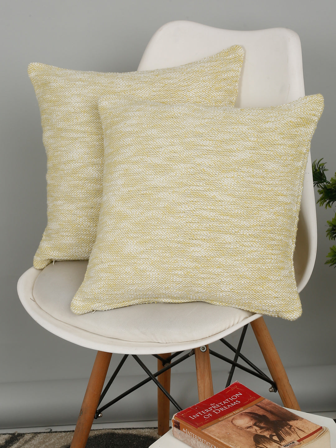 Eyda Yellow Cotton Solid Cushion Cover Set of 2