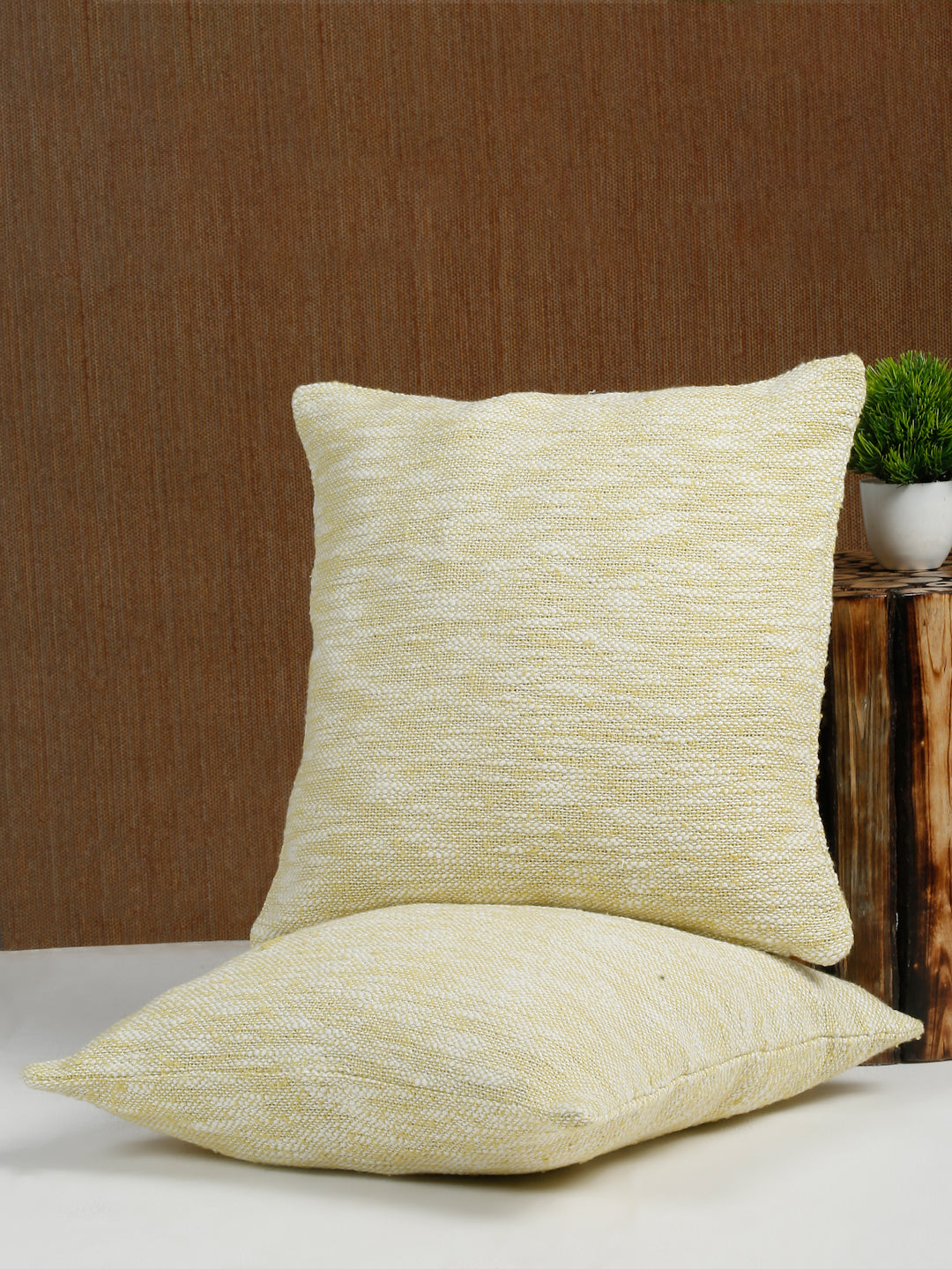 Eyda Yellow Cotton Solid Cushion Cover Set of 2