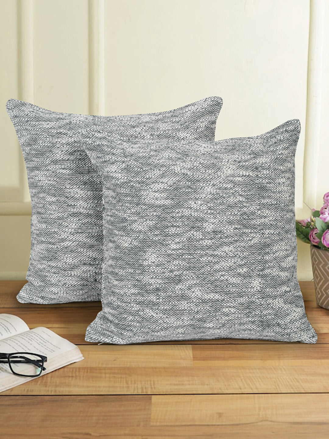 Eyda Grey Cotton Solid Cushion Cover Set of 2