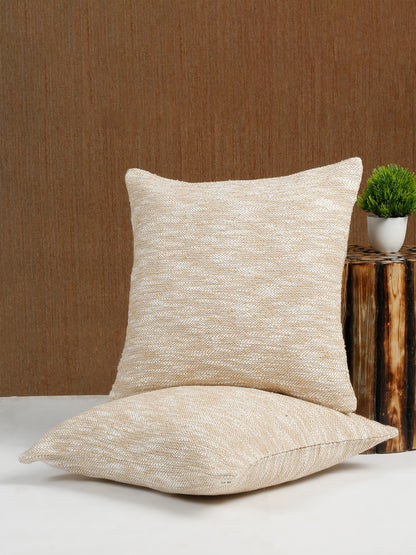 Eyda Beige Cotton Solid Cushion Cover Set of 2