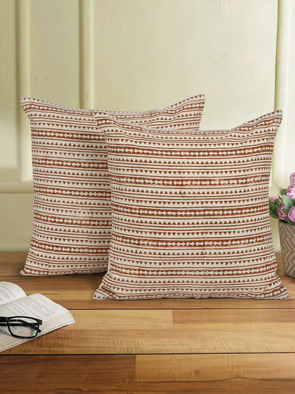 Eyda Rust Cotton Hand Block Cushion Cover Set of 2