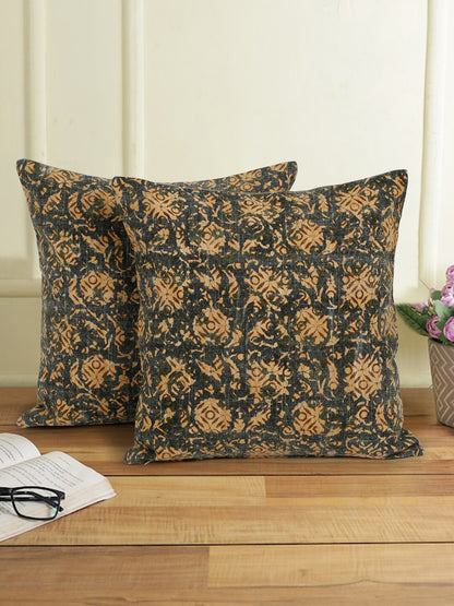 Eyda Green Cotton Floral Print Cushion Cover Set of 2