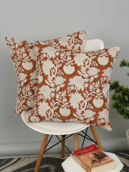 Eyda Rust Cotton Hand Block Cushion Cover Set of 2