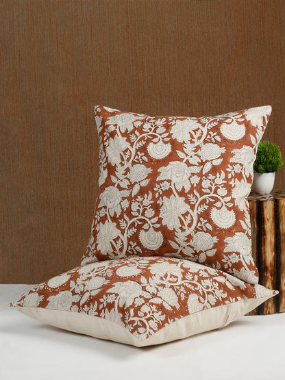 Eyda Rust Cotton Hand Block Cushion Cover Set of 2