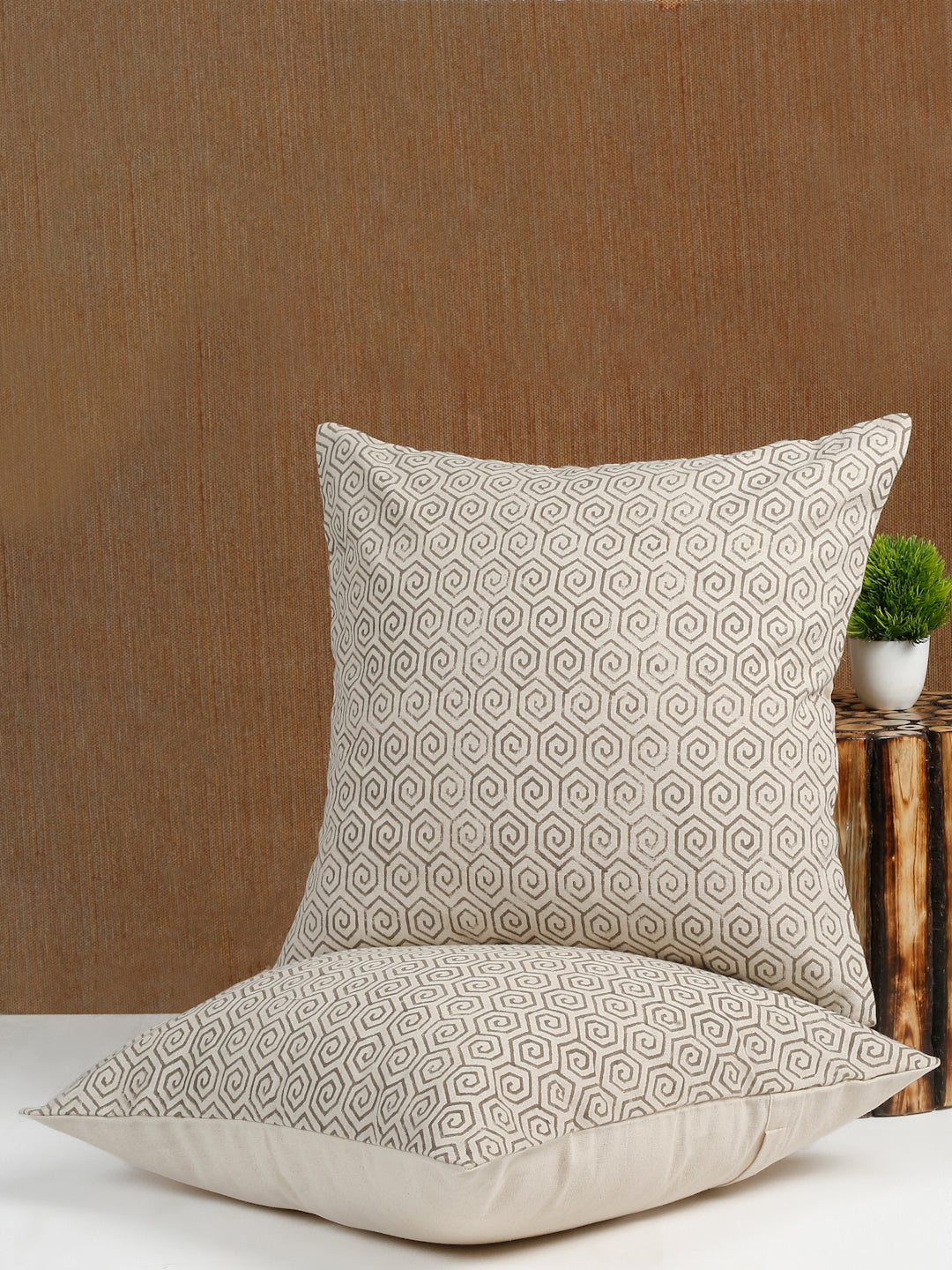 Eyda Gray Cotton Hand Block Cushion Cover Set of 2