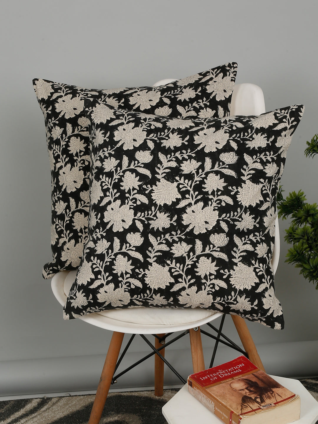 Eyda Black Cotton Hand Block Cushion Cover Set of 2