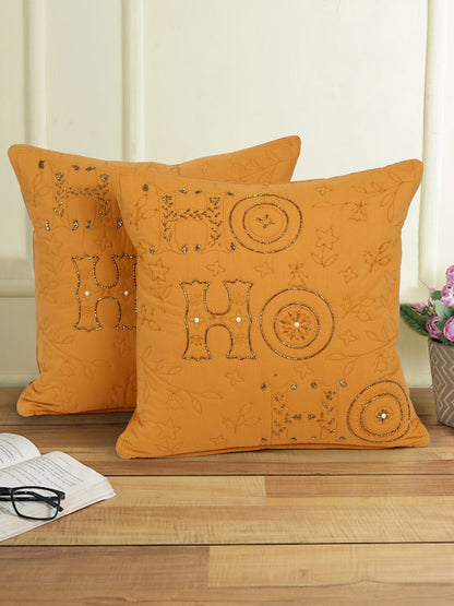 Eyda Orange Cotton Quilted Cushion Cover Set of 2