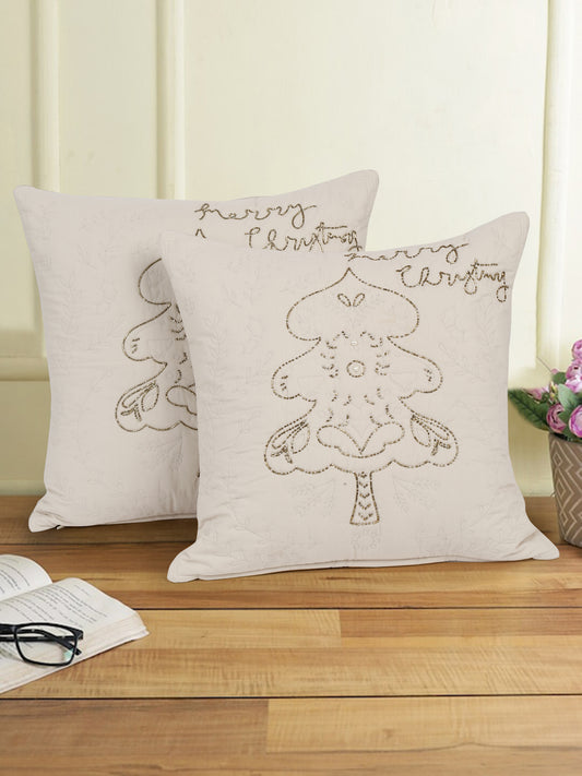 Eyda Cream Cotton Quilted Cushion Cover Set of 2