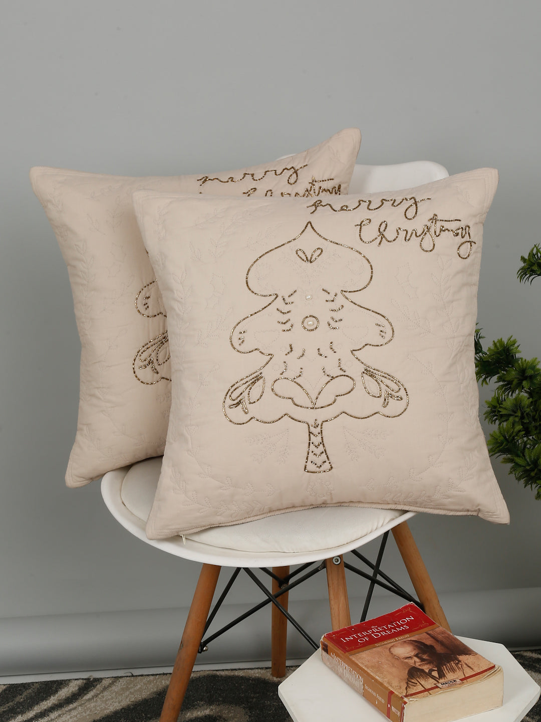 Eyda Cream Cotton Quilted Cushion Cover Set of 2