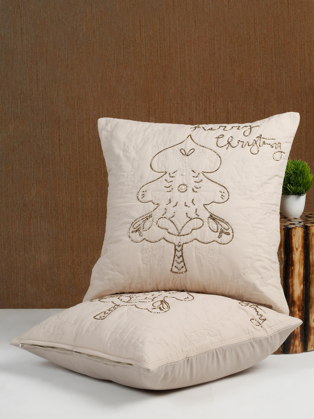 Eyda Cream Cotton Quilted Cushion Cover Set of 2