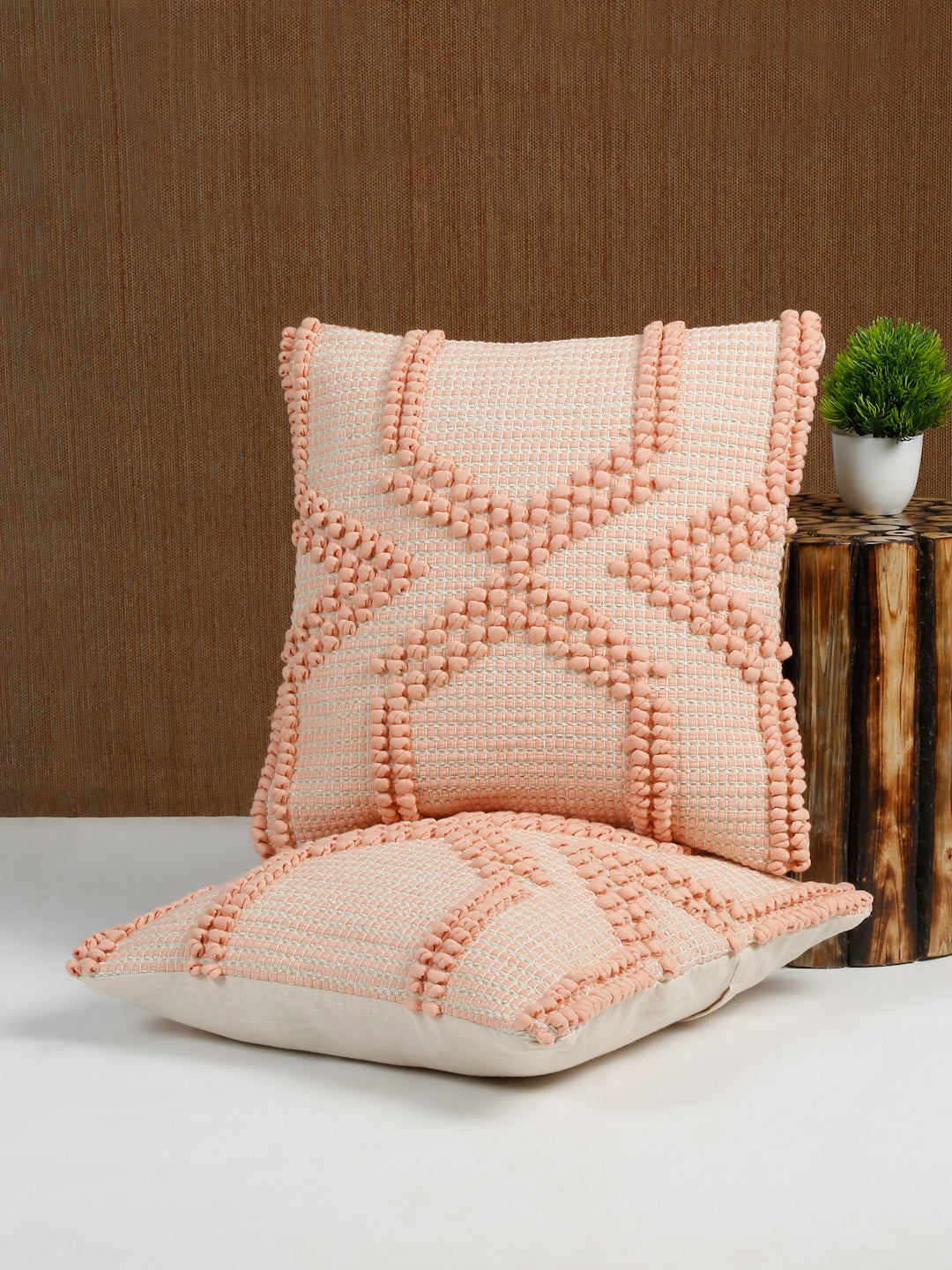 Eyda Peach Cotton Hand Woven Cushion Cover Set of 2