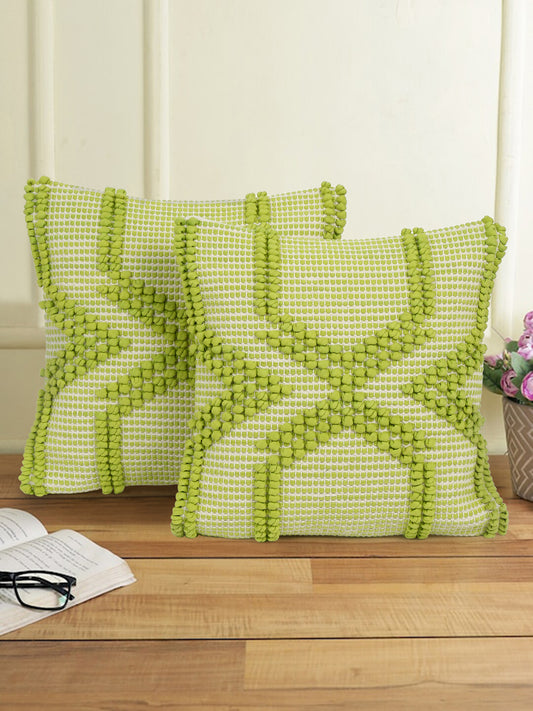 Eyda Parrot Green Cotton Hand Woven Cushion Cover Set of 2