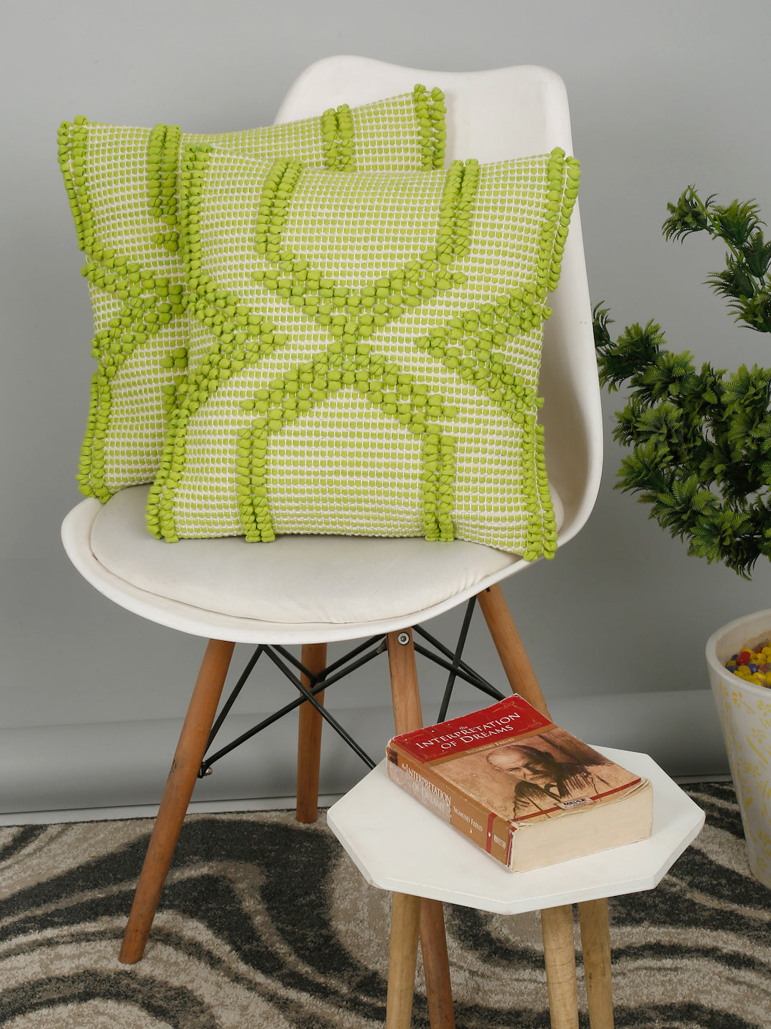 Eyda Parrot Green Cotton Hand Woven Cushion Cover Set of 2