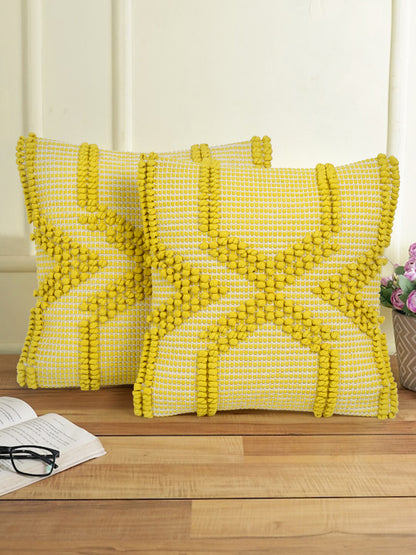Eyda Yellow Cotton Hand Woven Cushion Cover Set of 2