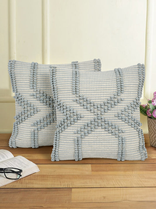 Eyda Aqua Blue Cotton Hand Woven Cushion Cover Set of 2
