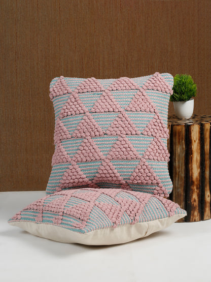 Eyda Aqua & Pink Cotton Hand Woven Cushion Cover Set of 2