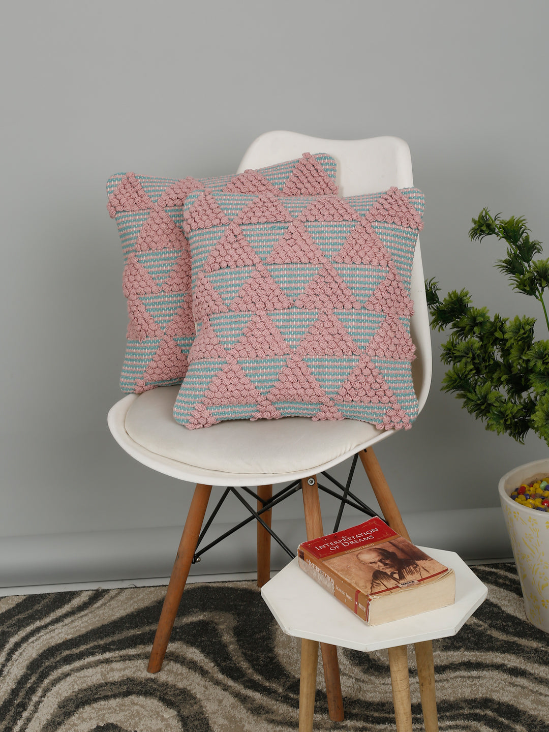 Eyda Aqua & Pink Cotton Hand Woven Cushion Cover Set of 2