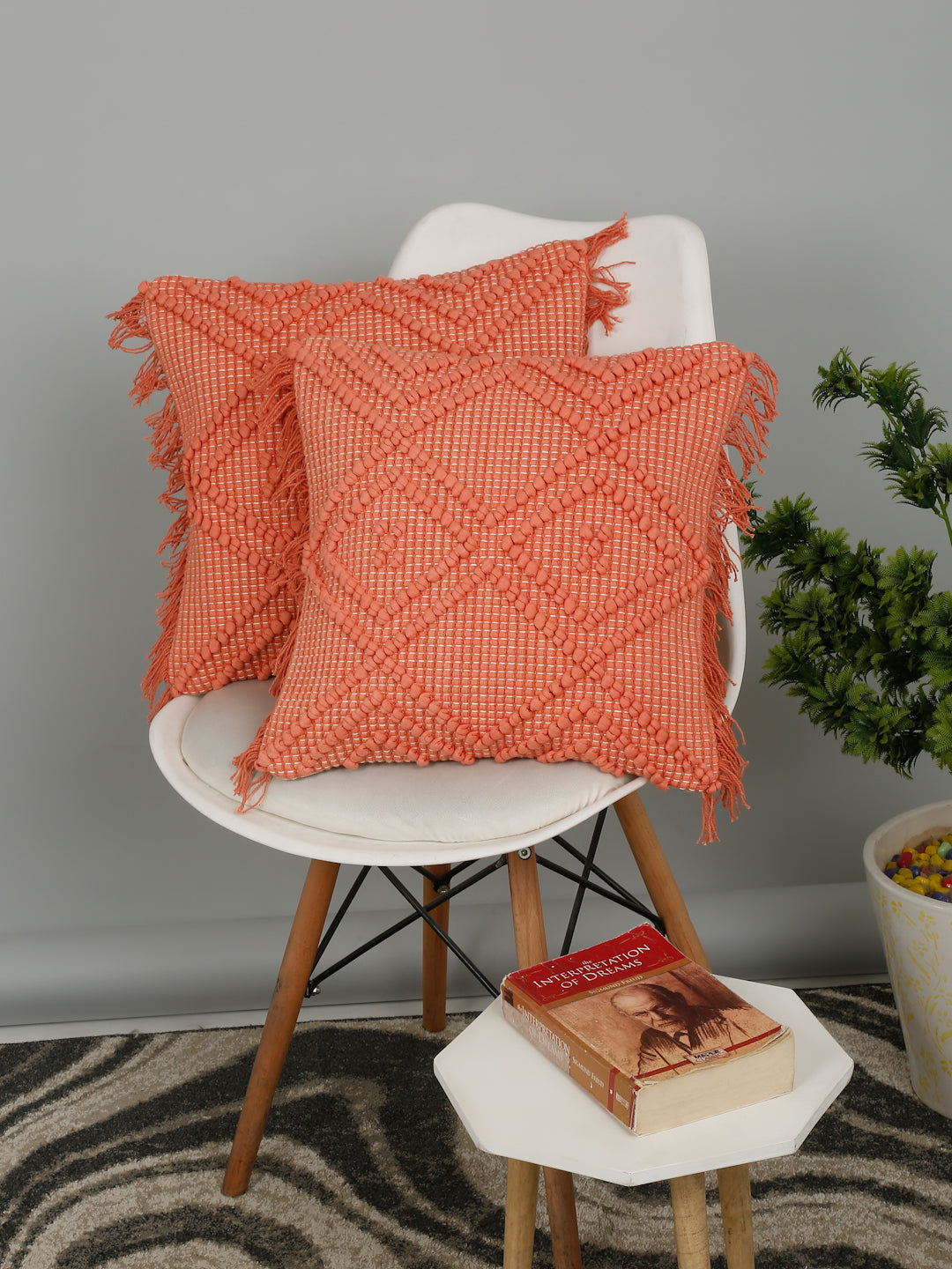 Eyda Peach Cotton Hand Woven Cushion Cover Set of 2