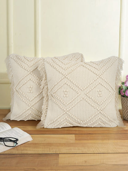 Eyda Ivory Cotton Hand Woven Cushion Cover Set of 2