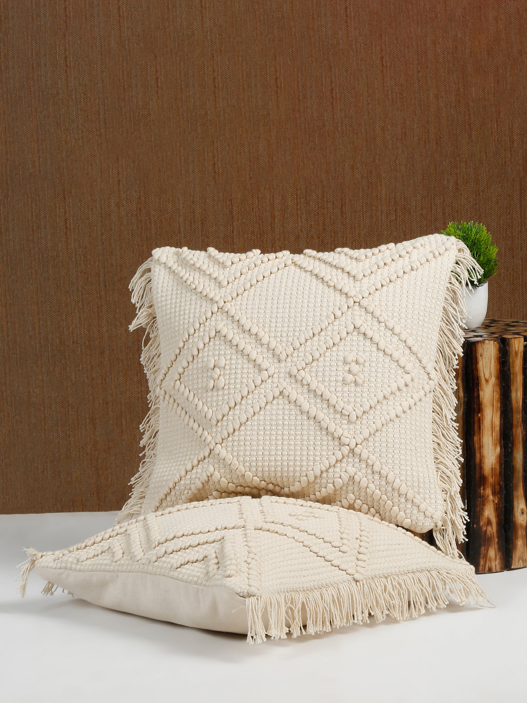 Eyda Ivory Cotton Hand Woven Cushion Cover Set of 2