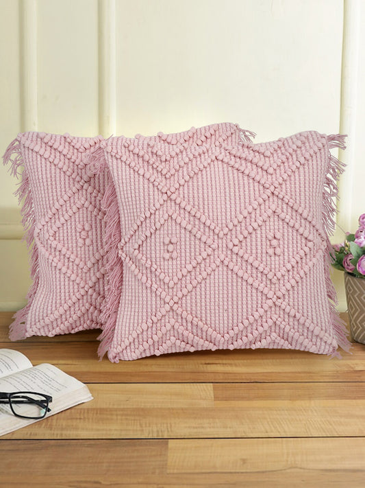 Eyda Mauve Cotton Hand Woven Cushion Cover Set of 2