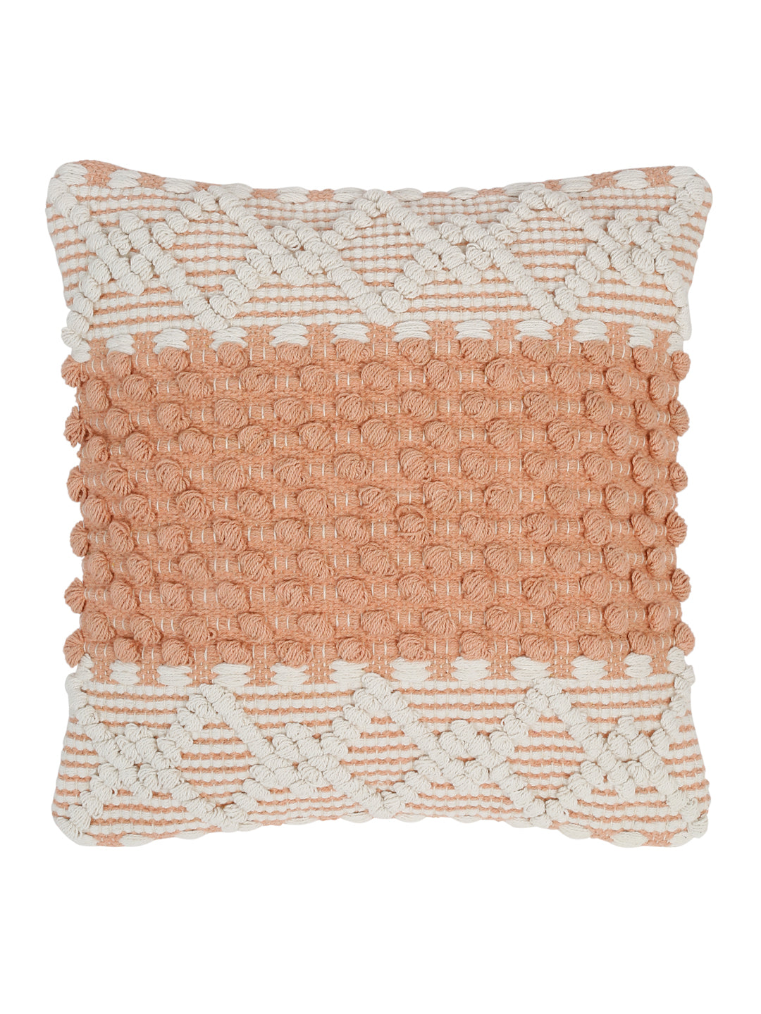 Eyda White & Peach Cotton Hand Woven Cushion Cover Set of 2