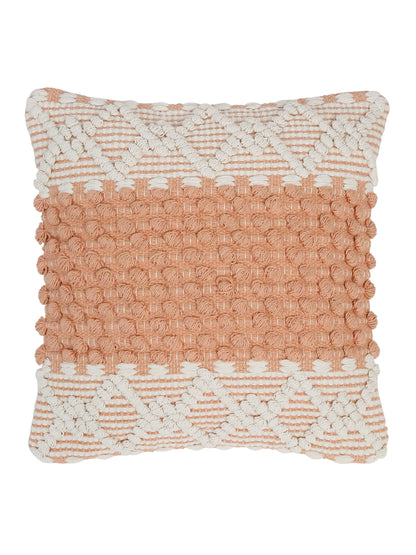 Eyda White & Peach Cotton Hand Woven Cushion Cover Set of 2