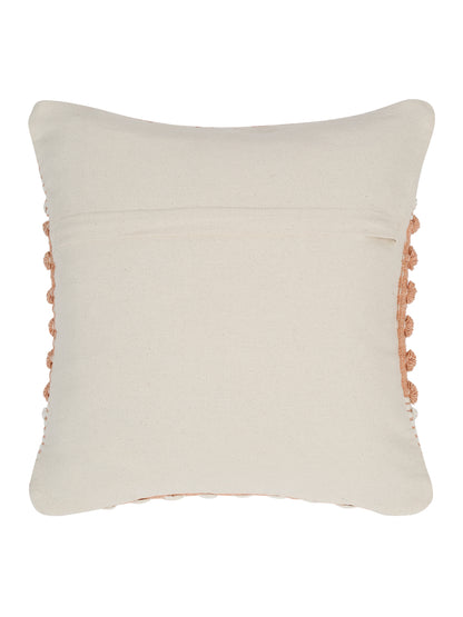 Eyda White & Peach Cotton Hand Woven Cushion Cover Set of 2