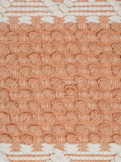 Eyda White & Peach Cotton Hand Woven Cushion Cover Set of 2