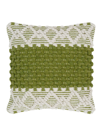 Eyda White & Green Cotton Hand Woven Cushion Cover Set of 2