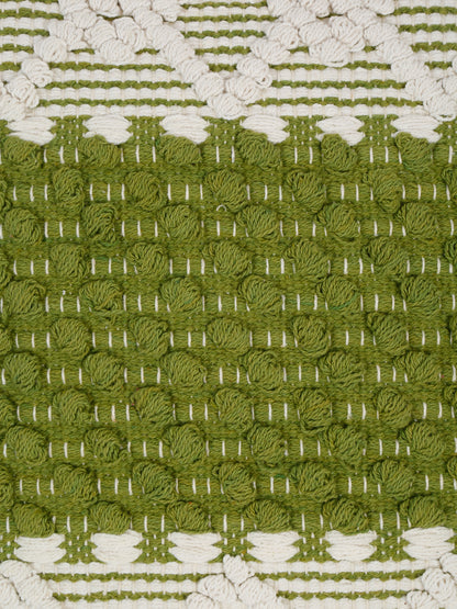 Eyda White & Green Cotton Hand Woven Cushion Cover Set of 2
