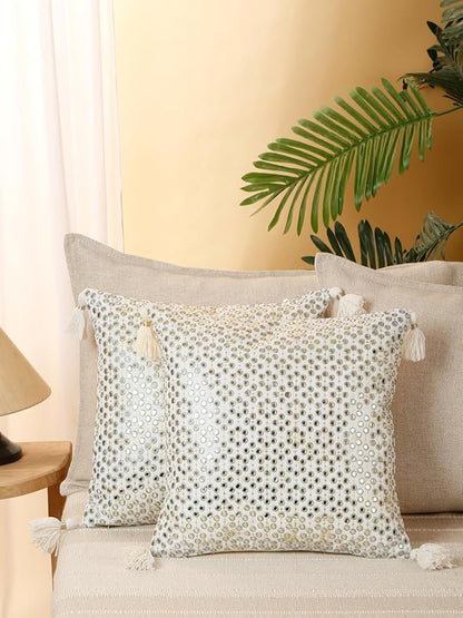 Mirror Work Green Cushion Cover
