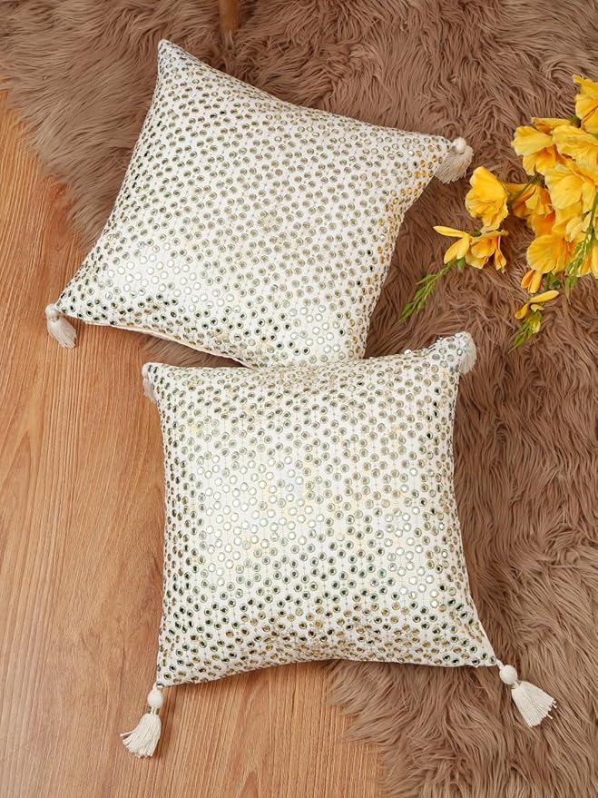 Mirror Work Green Cushion Cover