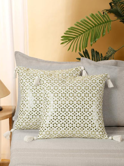 Mirror Work Green Cushion Cover