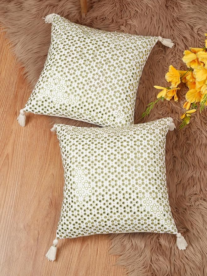 Mirror Work Green Cushion Cover