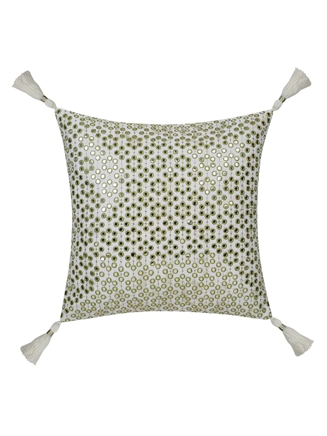 Mirror Work Green Cushion Cover