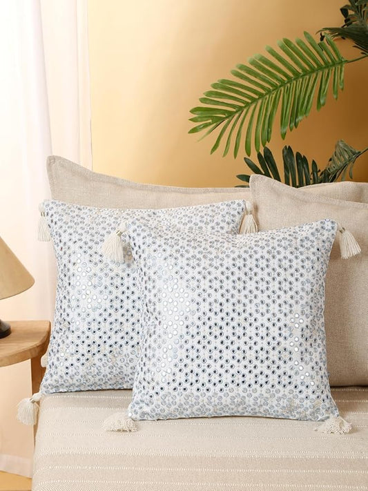 Mirror Work Blue Cushion Cover